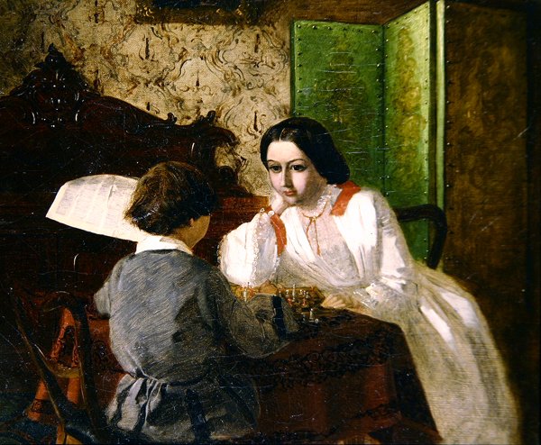 Taiteilijan veli ja sisar -pelikortit (öljy kankaalle) tekijältä Arthur Boyd Houghton