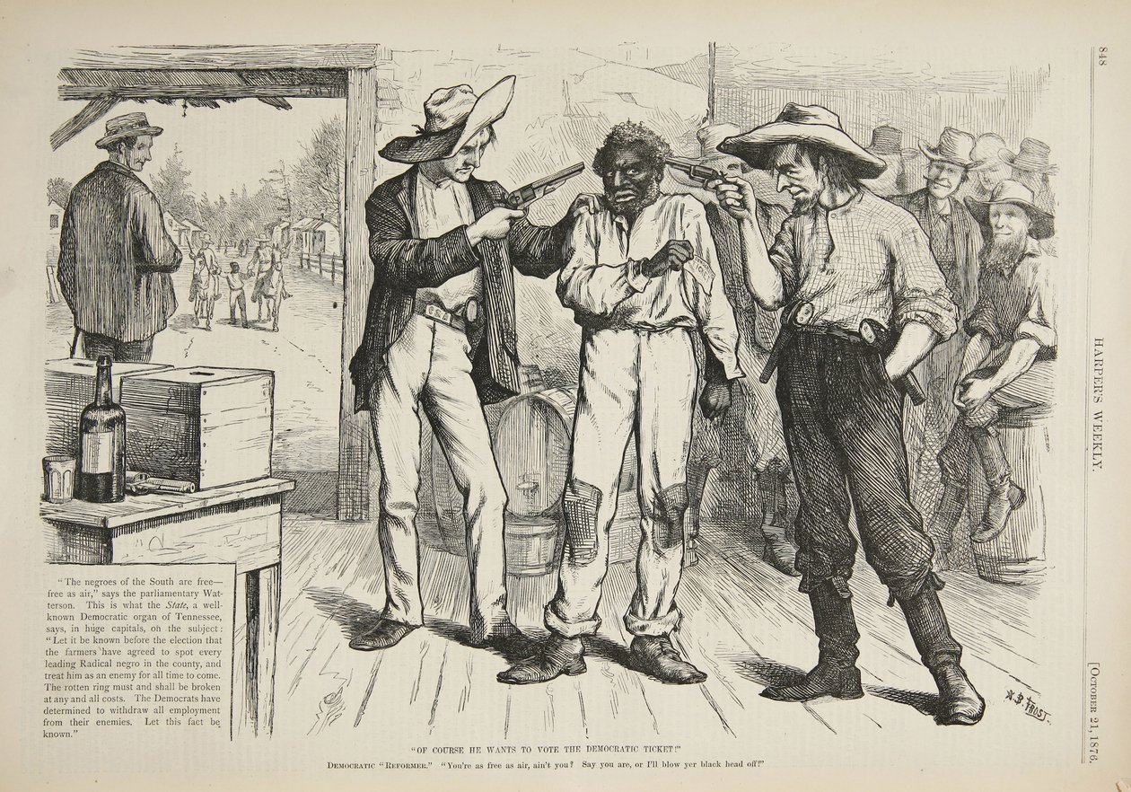 Tietysti hän haluaa äänestää demokraattista lippua, 1876 tekijältä Arthur Burdett Frost