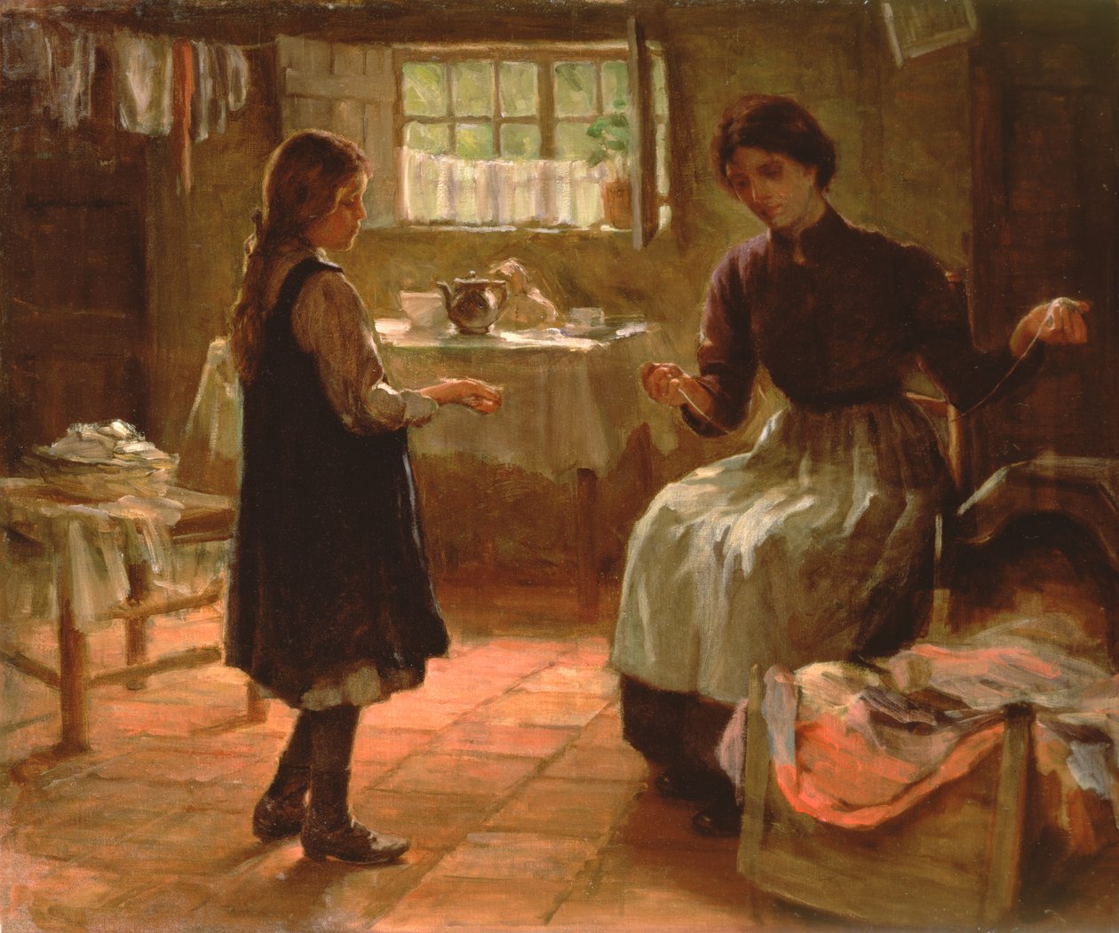 Kotimainen oppitunti, n. 1890 (öljy kankaalle) tekijältä Arthur Claude Cooke