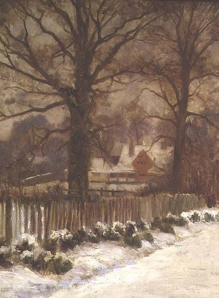 Elms in a Snowy Lane (öljy kankaalle) tekijältä Arthur Claude Cooke
