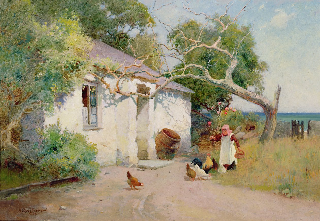 Feeding the Hens, 1894 (öljy) tekijältä Arthur Claude Strachan