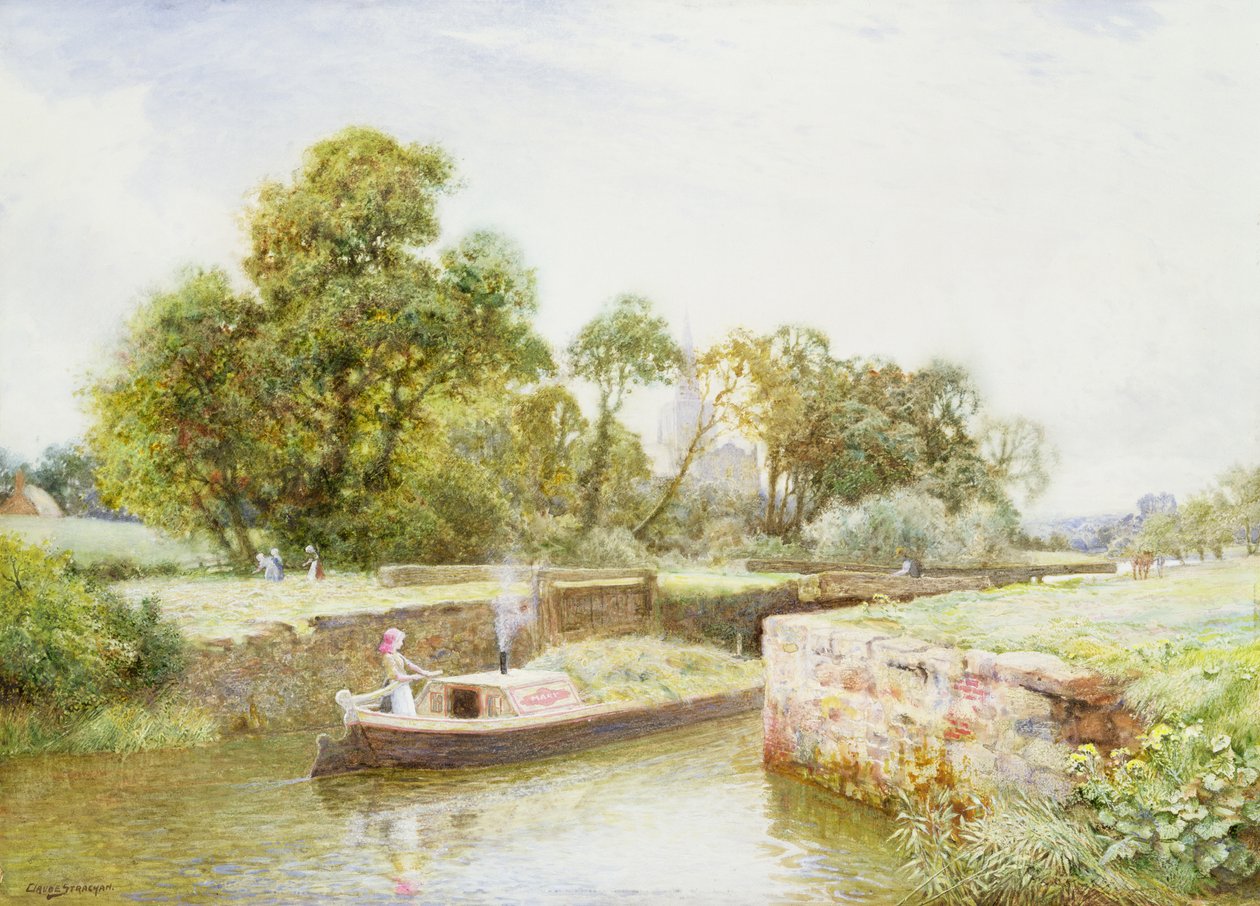 Stratford Lock (akvarelli) tekijältä Arthur Claude Strachan