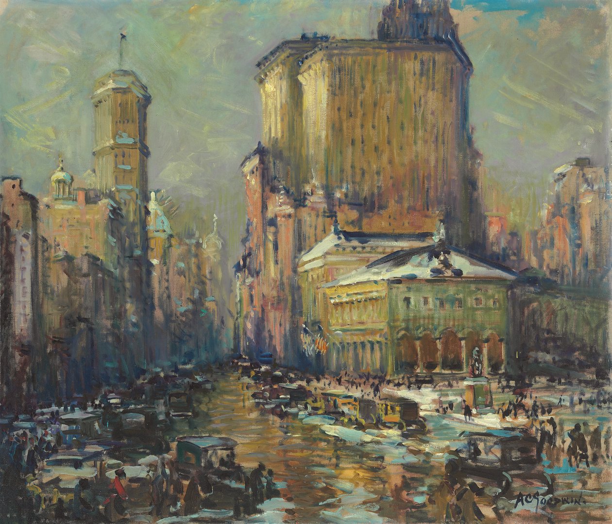Herald Square, New York (öljy kankaalle) tekijältä Arthur Clifton Goodwin