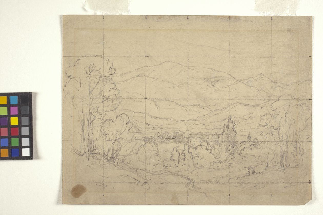 Study For Mountainous Landscape (lyijykynä luonnonvalkoiselle paperille, neliö siirtoa varten) tekijältä Arthur Clifton Goodwin