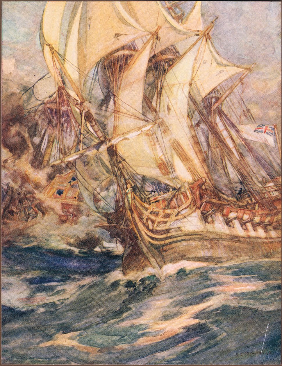 The Bright Medusa, kuvitus Henry Newboltin (1862-1938) Draken rummusta ja muista merenlauluista (värilitho) tekijältä Arthur David McCormick