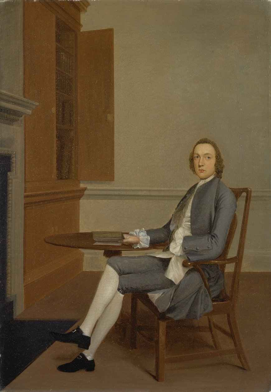 Tuntematon mies istuu pöydän ääressä, n. 1744-46 (öljy kankaalle) tekijältä Arthur Devis