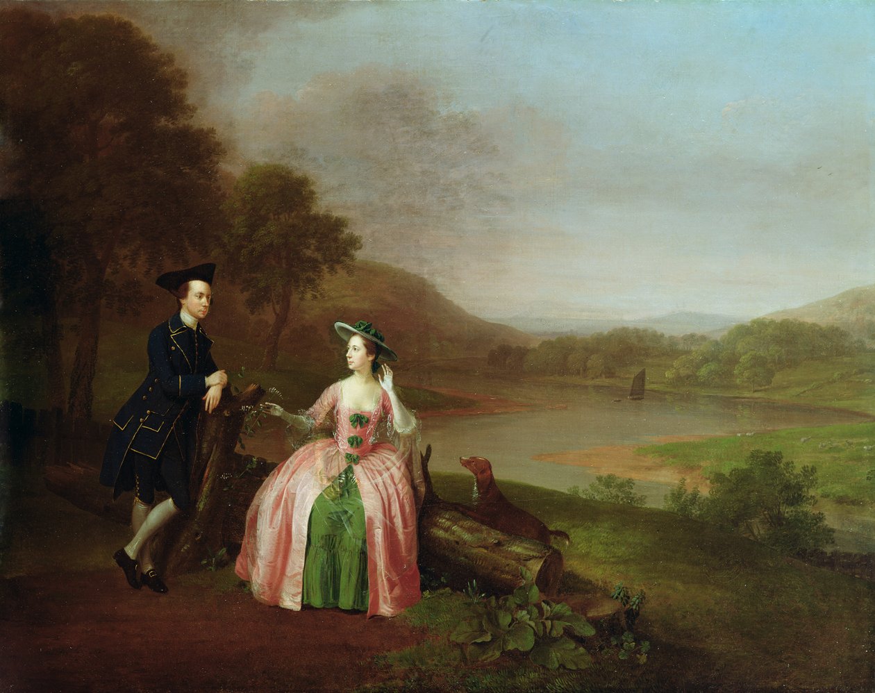 Sir George ja Lady Strickland Boynton Hallin pihapiirissä Bridlingtonin lähellä, Yorkshiressä. tekijältä Arthur Devis