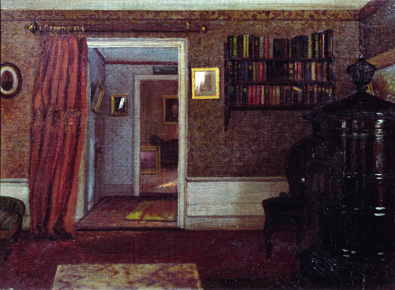Olohuoneen kiuas, noin 1900 (öljy kartongille) tekijältä Arthur F. Davies