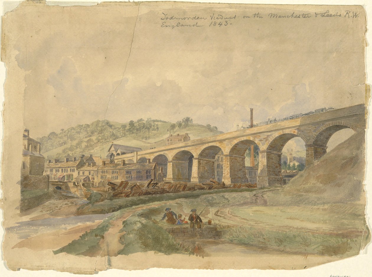 Todmordenin maasilta Manchesterin ja Leedsin rautateillä, Englannissa 1843 tekijältä Arthur Fitzwilliam Tait