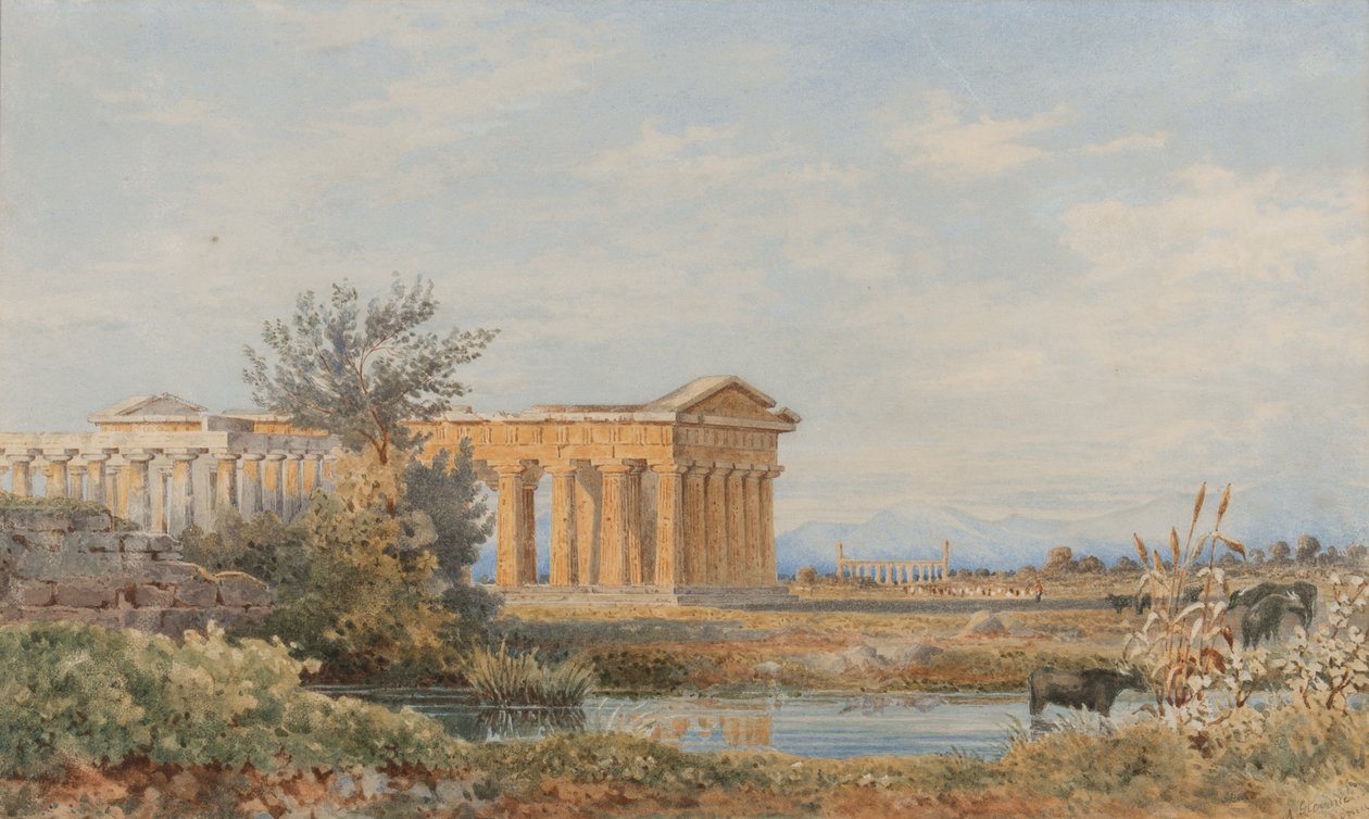 Paestumin temppelit, 1843-44 (wc paperille) tekijältä Arthur Glennie