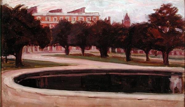 Hampton Court Palace (öljy paneeliin) tekijältä Arthur Haythorne Studd