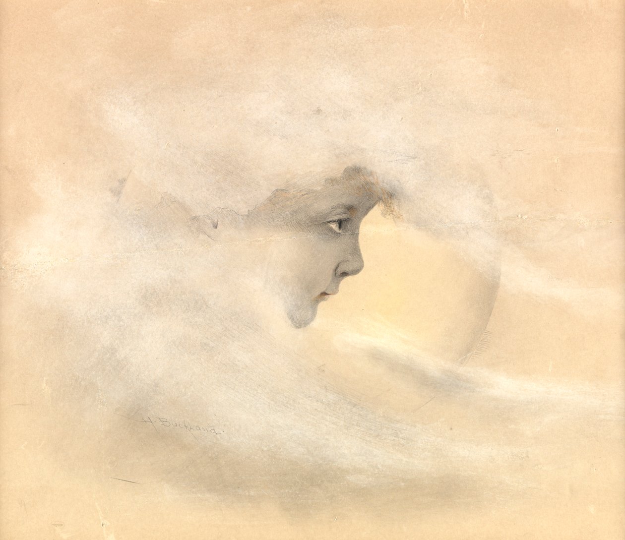 Peter Pan eli Boy in the Moon, n. 1910 (lyijykynä, kynä ja muste, wc paperilla) tekijältä Arthur Herbert Buckland