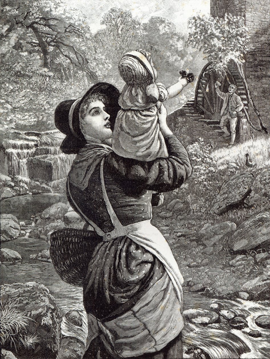 Kotiin torilta, Leisure Hourista, vuodelta 1888 tekijältä Arthur Hughes