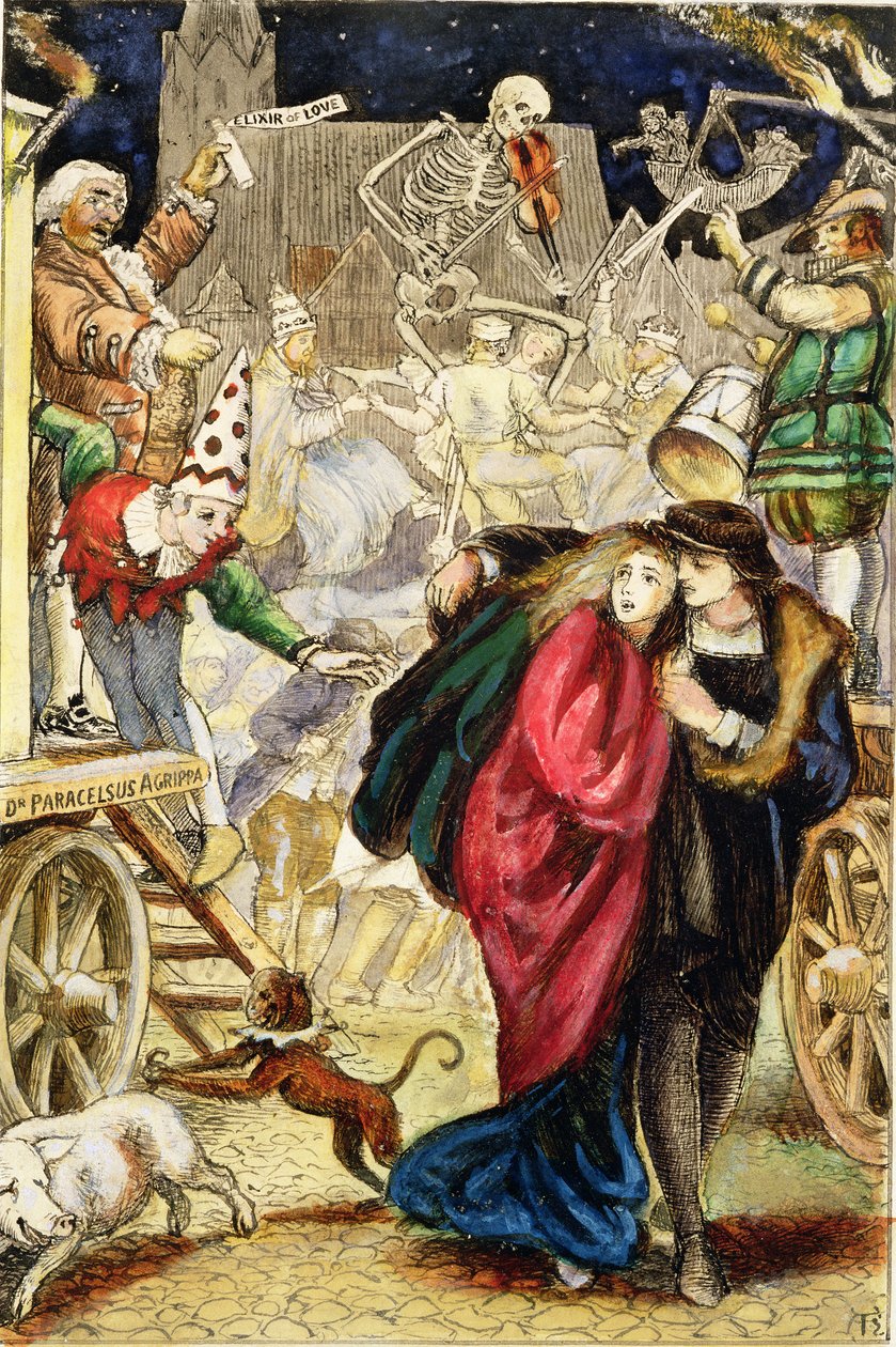 Vanity Fair, n. 1872 (musta muste ja akvarelli aluksella) tekijältä Arthur Hughes