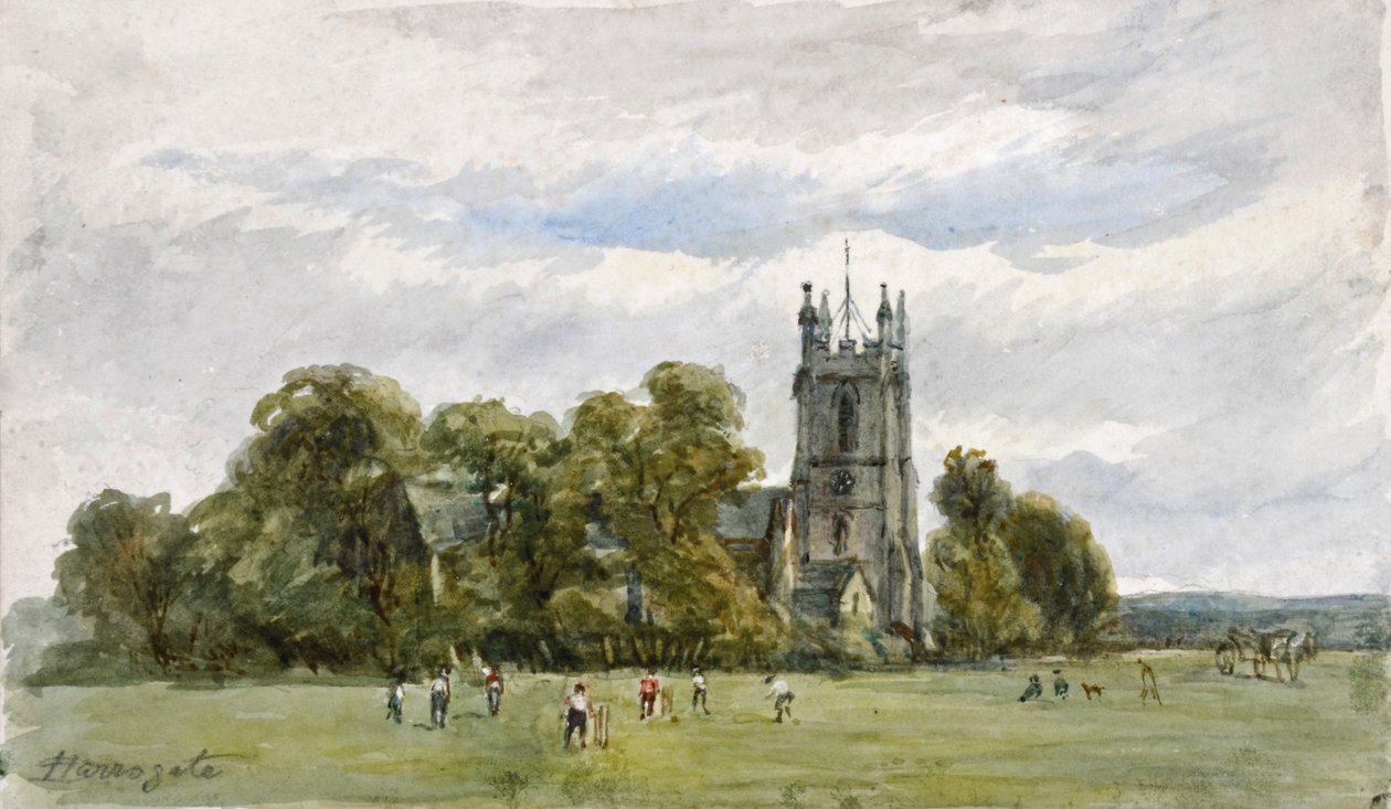 Cricket on the Stray, Christ Churchin edessä, High Harrogate (akvarelli). tekijältä Arthur J. Stark