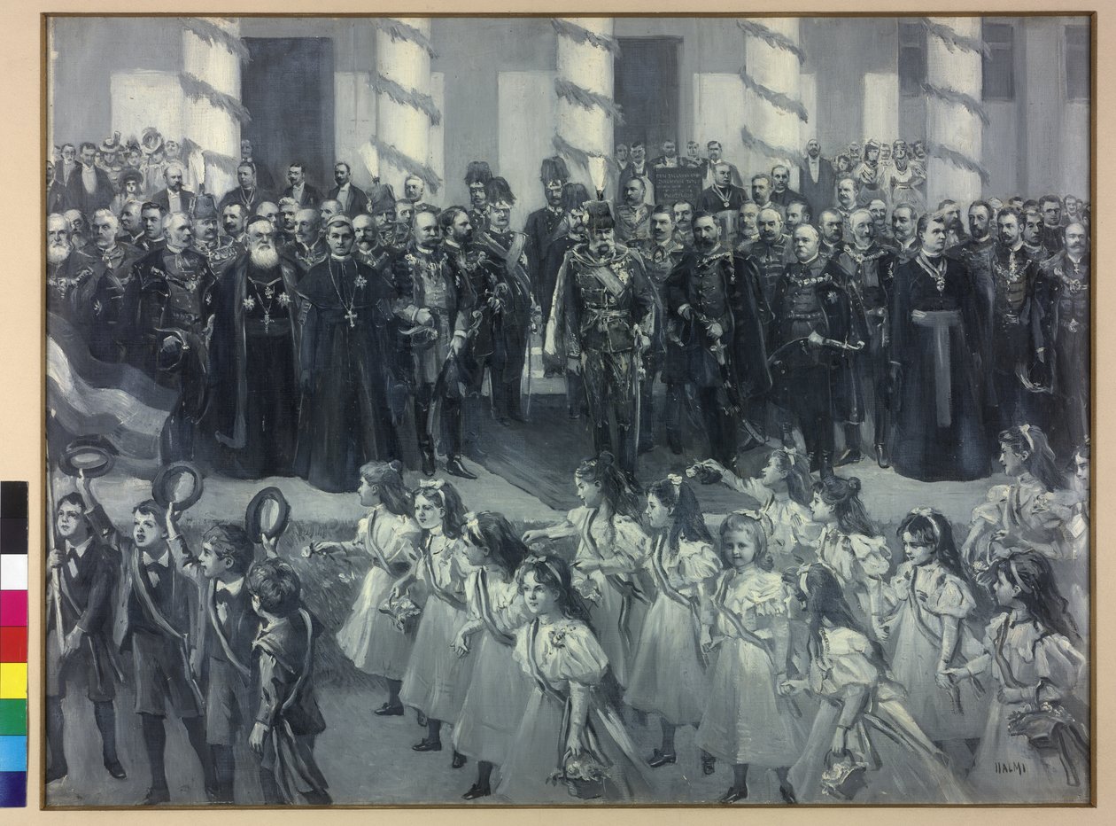 Koululaisten kunnianosoitus Zagrebissa 1895 tekijältä Arthur Lajos Halmi