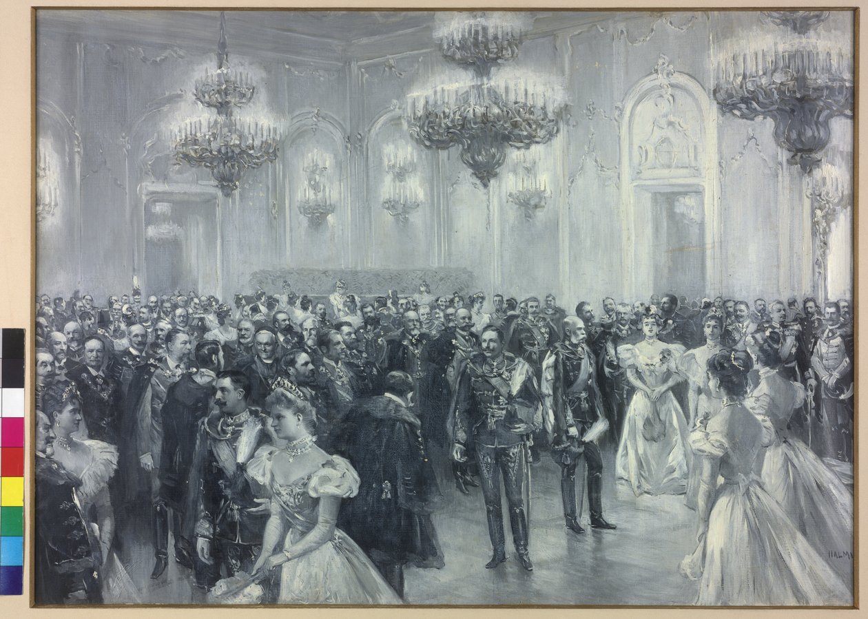 Vastaanotto hovissa keisari Vilhelm II:n vierailun yhteydessä Budapestissä 1897. tekijältä Arthur Lajos Halmi