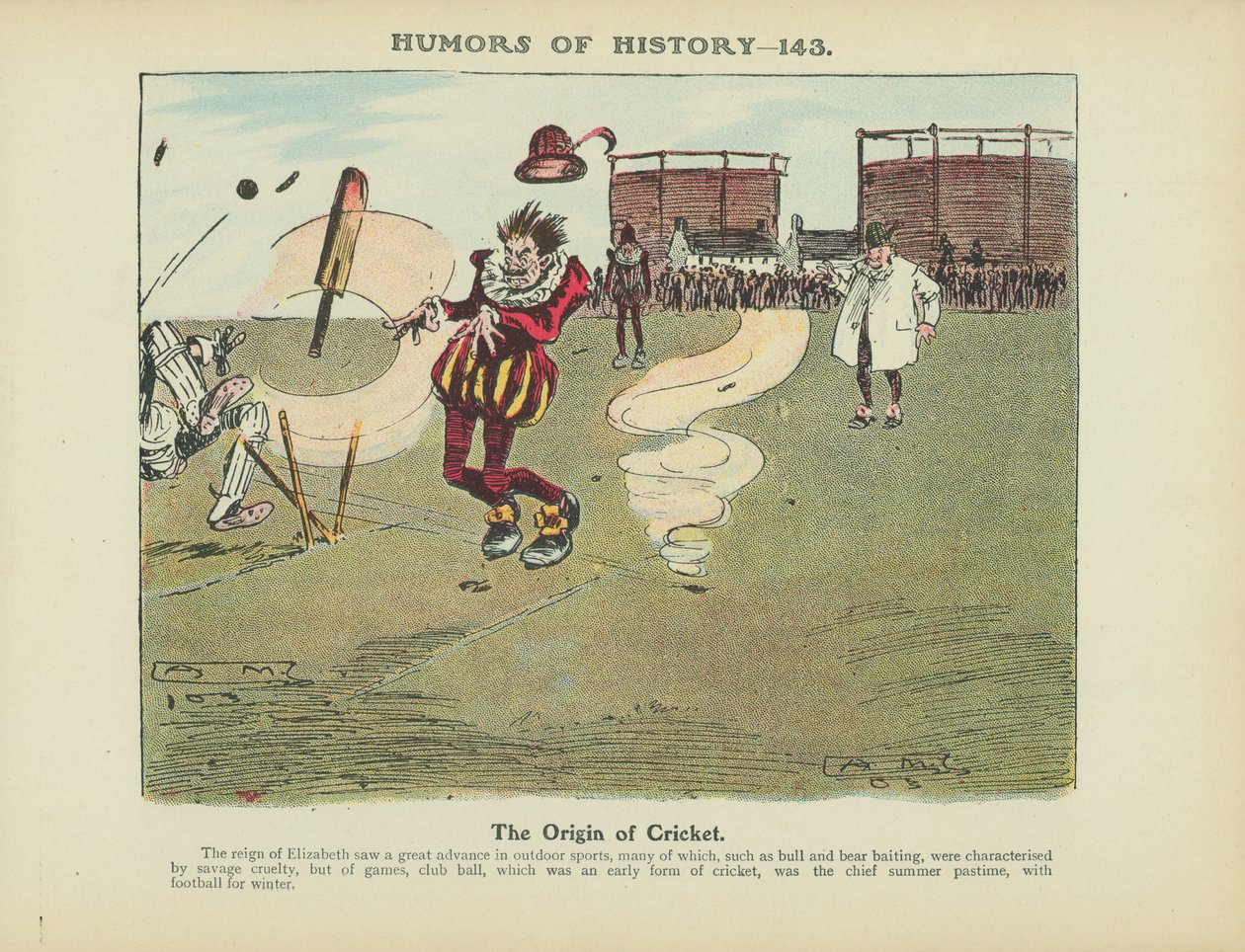 The Origin of Cricket (värilitografia) tekijältä Arthur Moreland