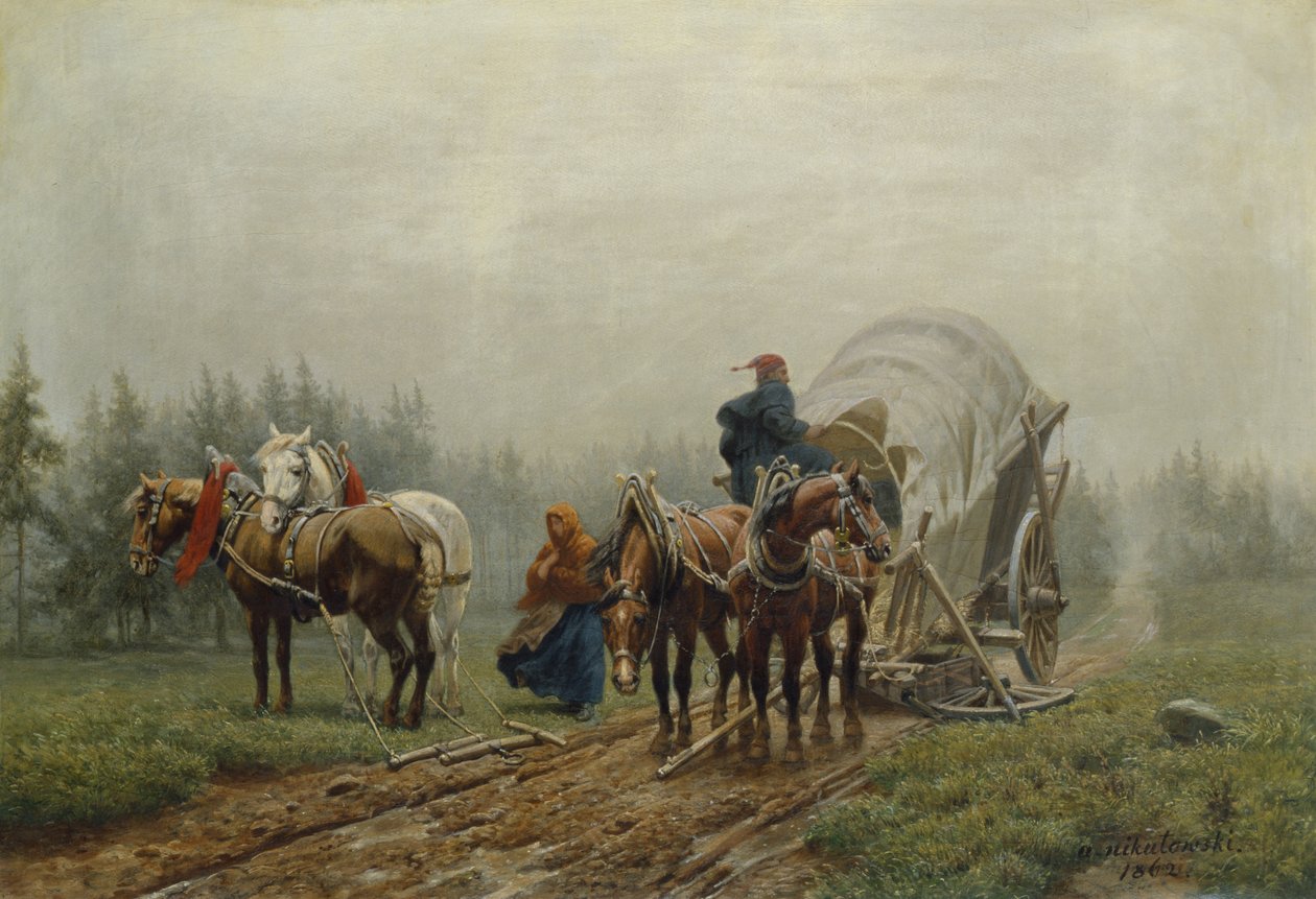 Rikkoutunut tavaravaunu, 1862 tekijältä Arthur Nikutowski