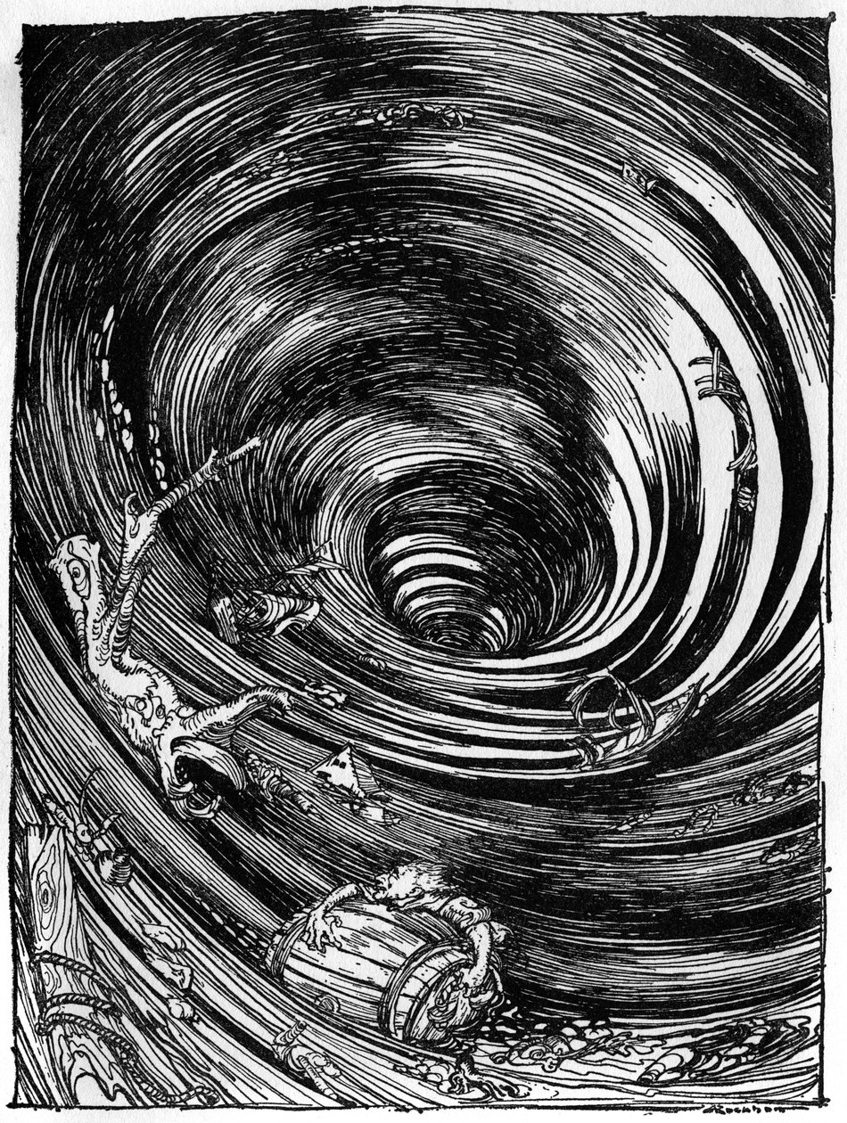 Edgar Allan Poen laskeutuminen pyörteeseen tekijältä Arthur Rackham