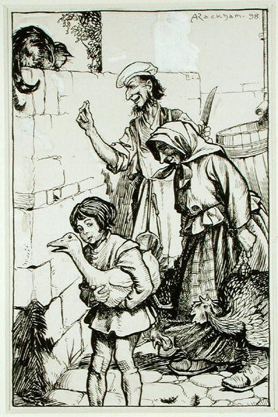 Sir Alured Dennen Tom-Cat, kuvitus Thomas Ingoldsbyn teoksesta "The Ingoldsby Legends, or Mirth and Marvels", julkaistu 1898 (kynä ja muste paperille) tekijältä Arthur Rackham