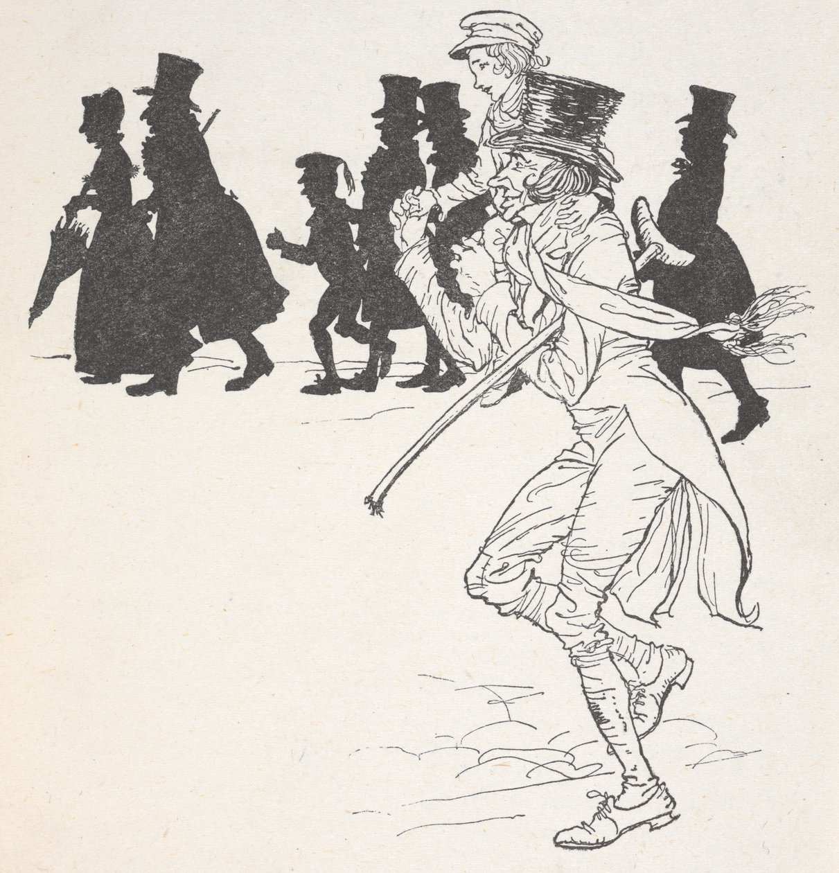 Poikaa kannetaan miehen harteilla tekijältä Arthur Rackham