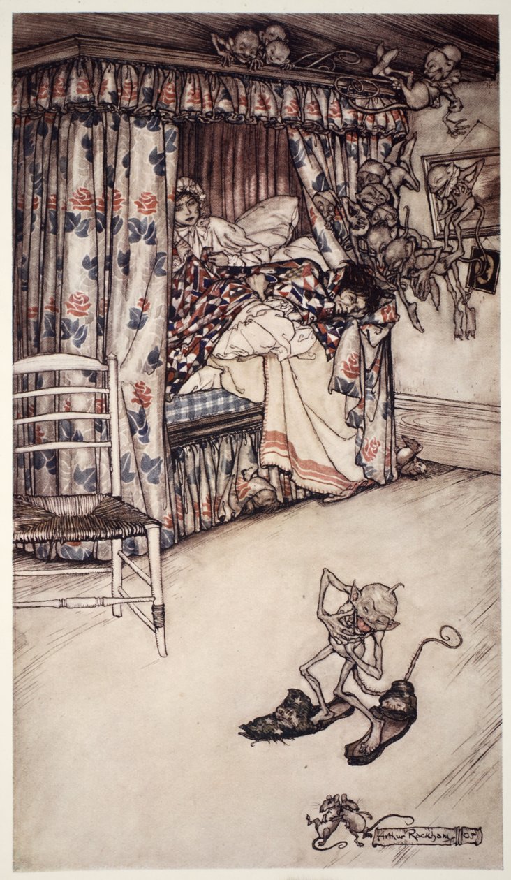 Esirippuluento on kaikkien maailman saarnojen arvoinen, koska se opettaa kärsivällisyyden ja pitkämielisyyden hyveitä. Kirjailija: Rip Van Winkle Washington Irving, pub. 1910 tekijältä Arthur Rackham