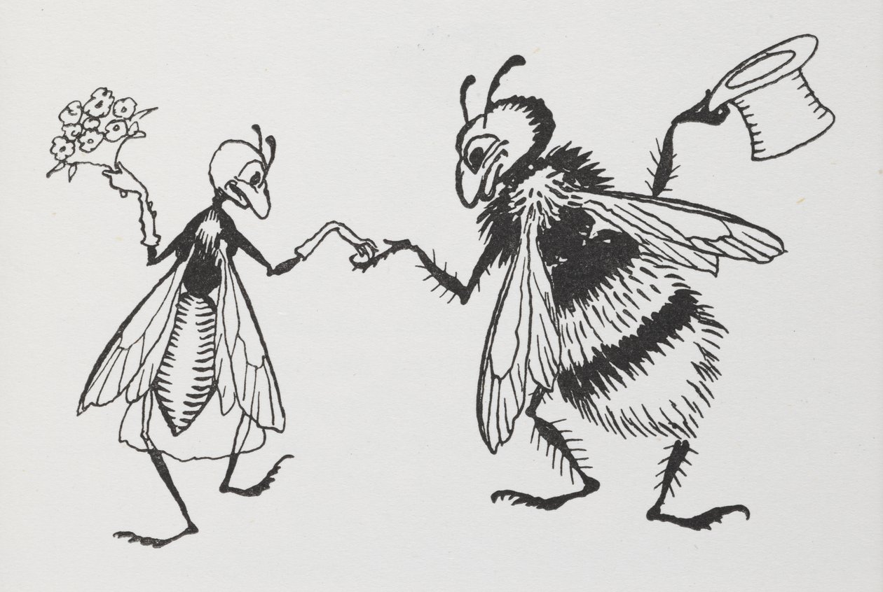 Kärpäs ja mehiläinen naimisiin. tekijältä Arthur Rackham