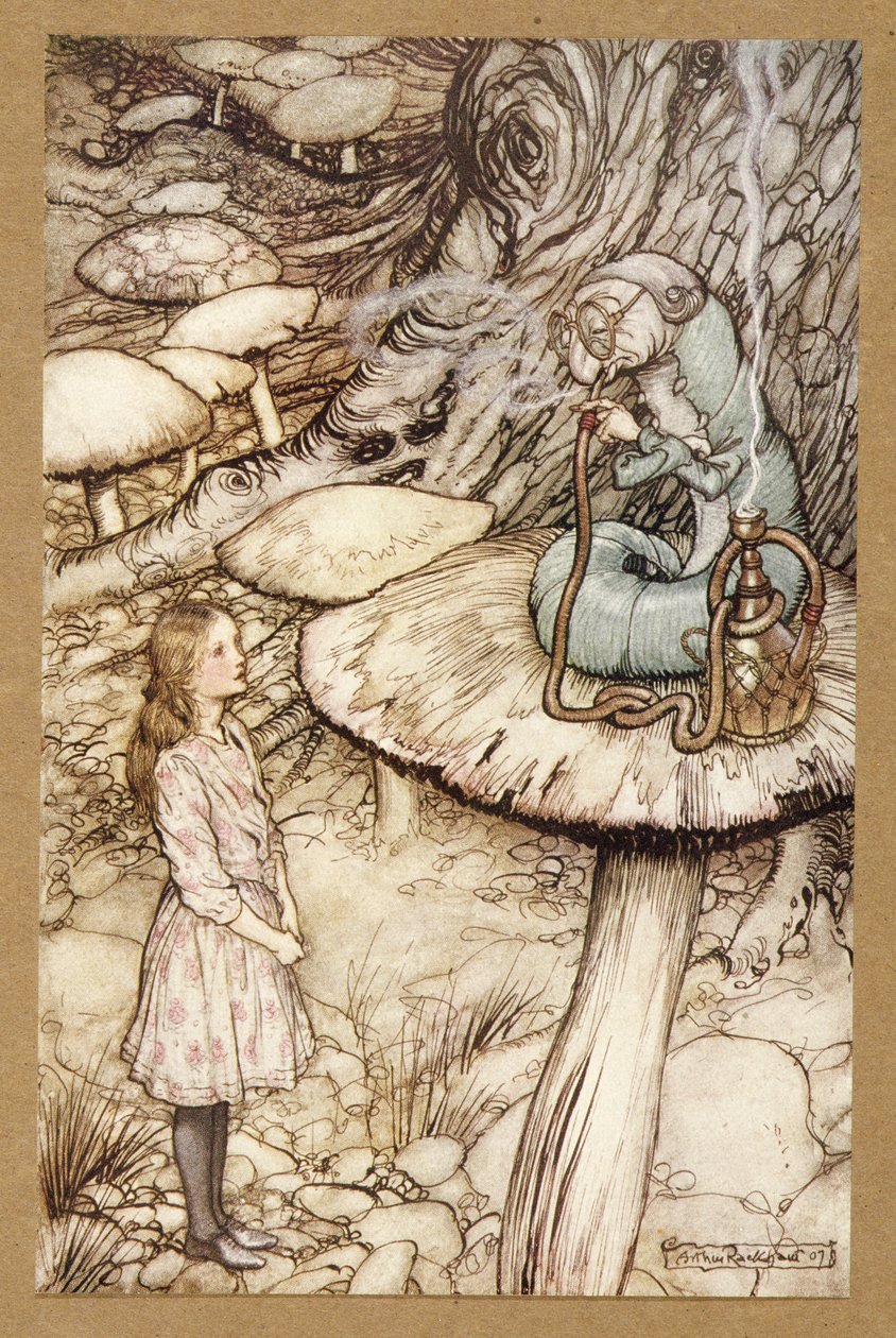 Neuvoja toukalta, Liisa seikkailuista ihmemaassa, Lewis Carroll, pub.1907 tekijältä Arthur Rackham
