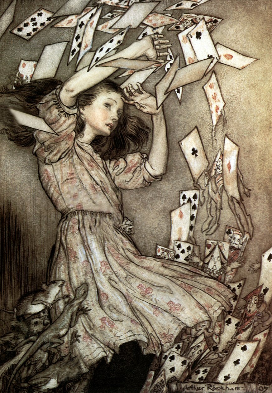 Liisa seikkailut ihmemaassa (alias Alice Trough The Looking Glass), Lewis Carroll, kuvitus Arthur Rackham vuonna 1907 tekijältä Arthur Rackham