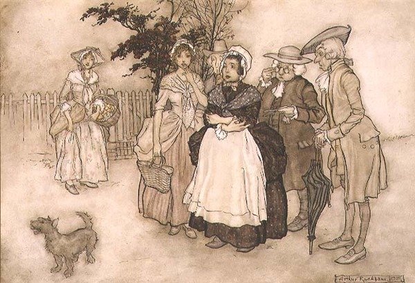 All Stood Amazed, kohtaus Washington Irvingin (1783-1859) teoksesta "Rip Van Winkle" 1905 (kynä ja muste, akvarelli) tekijältä Arthur Rackham