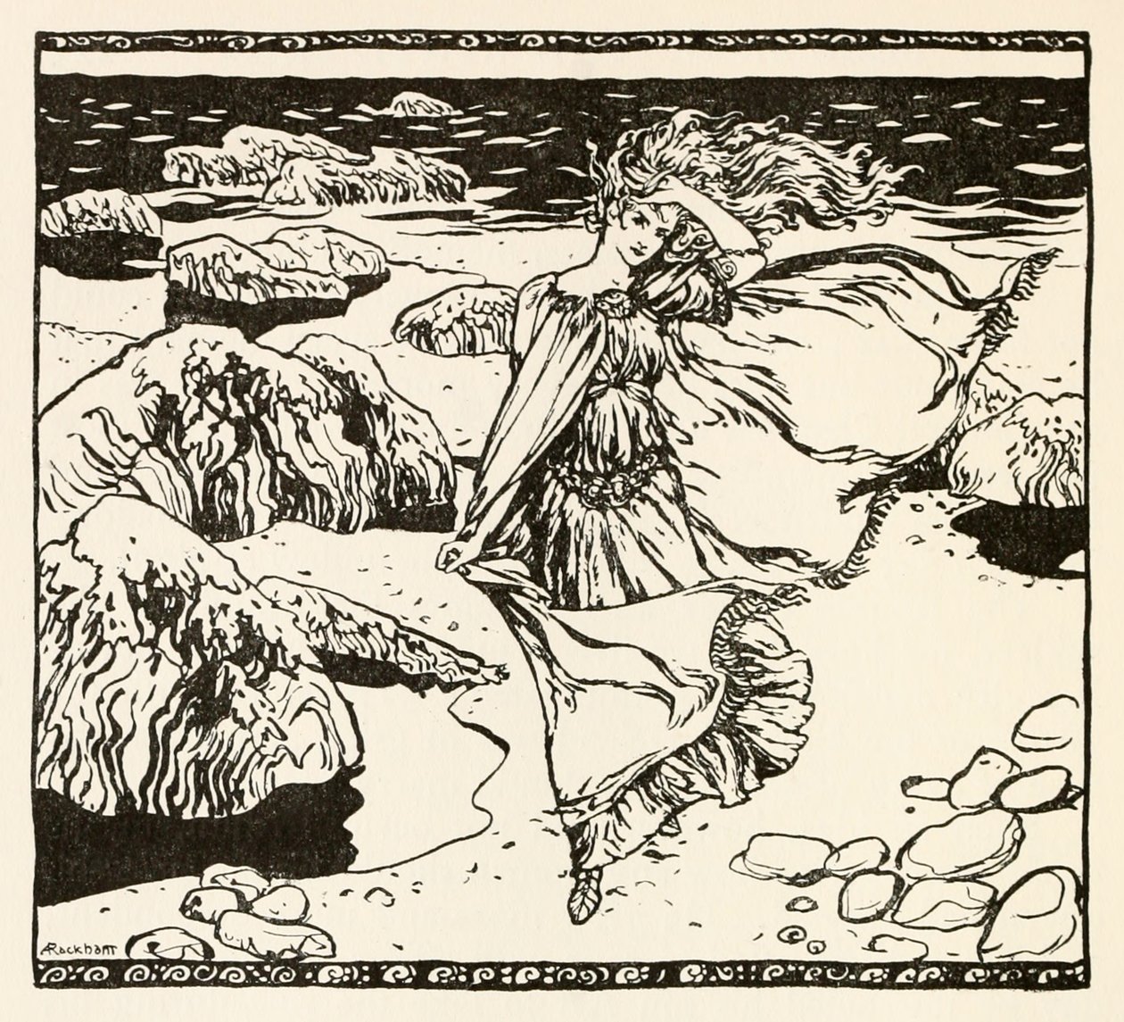 Becuma irlantilaisten satujen valkoihoisesta Becumasta. tekijältä Arthur Rackham
