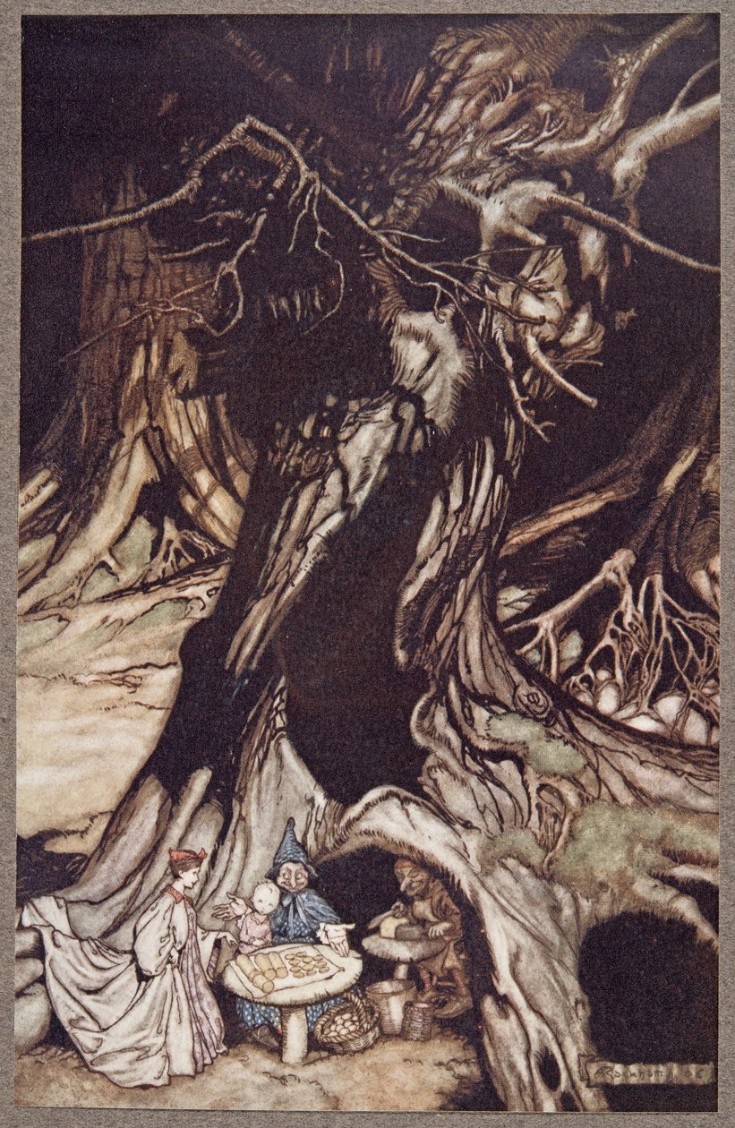 Voi on saatu vanhojen puiden juurista, Peter Panista Kensington Gardensissa, kirjoittanut J M Barrie (1860 - 1937), pubi. 1906 tekijältä Arthur Rackham