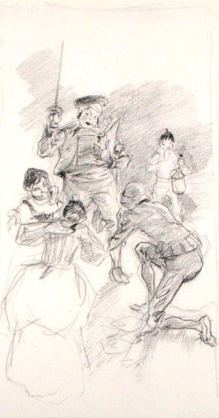 Don Quijote painuu alas (kynä paperille) tekijältä Arthur Rackham