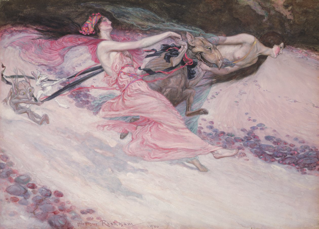 Huonekalut ja erilaiset esineet 1100- ja 1300-luvuilta tekijältä Arthur Rackham
