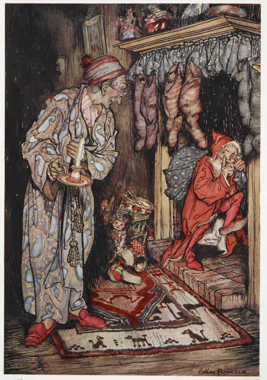 Joulupukki jakaa lahjoja jouluaattona tekijältä Arthur Rackham