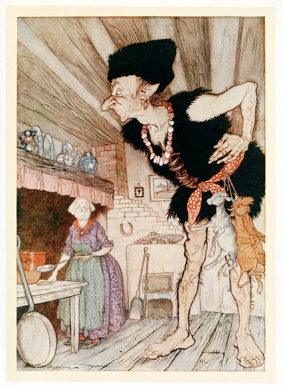 Fee-Fi-Fo-Fum, haistan englantilaisen veren, Englannin satujen pubista. 1922. tekijältä Arthur Rackham