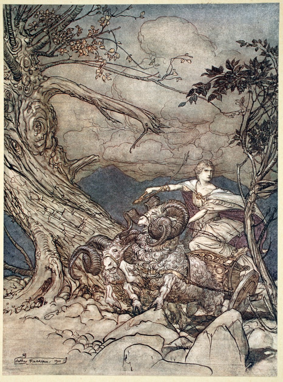 "Fricka lähestyy vihassa", 1910. tekijältä Arthur Rackham