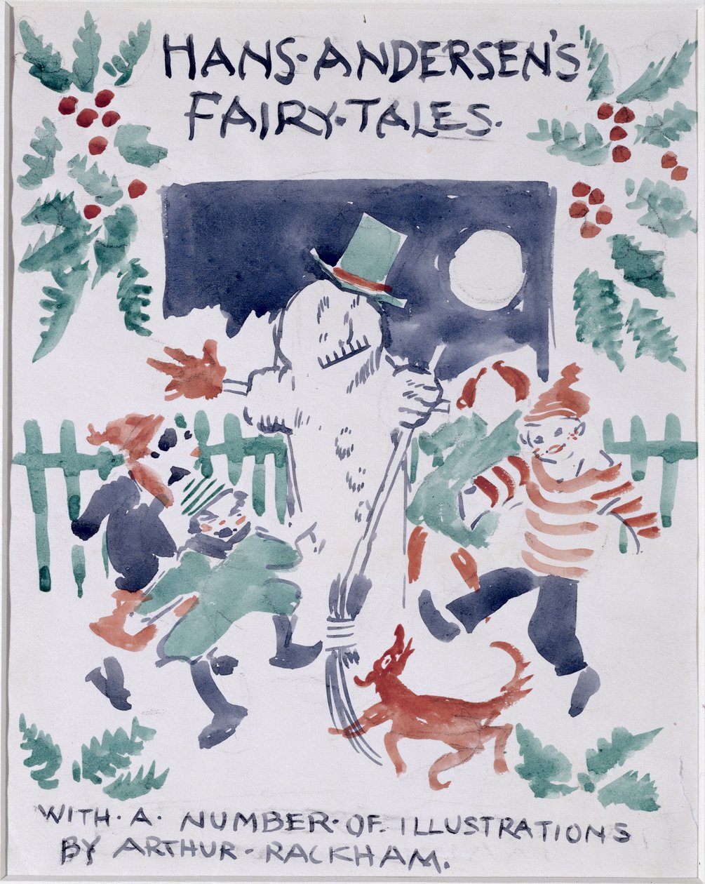 Hans Andersens Fairy Talesin etukannen luonnos (wc paperilla) tekijältä Arthur Rackham