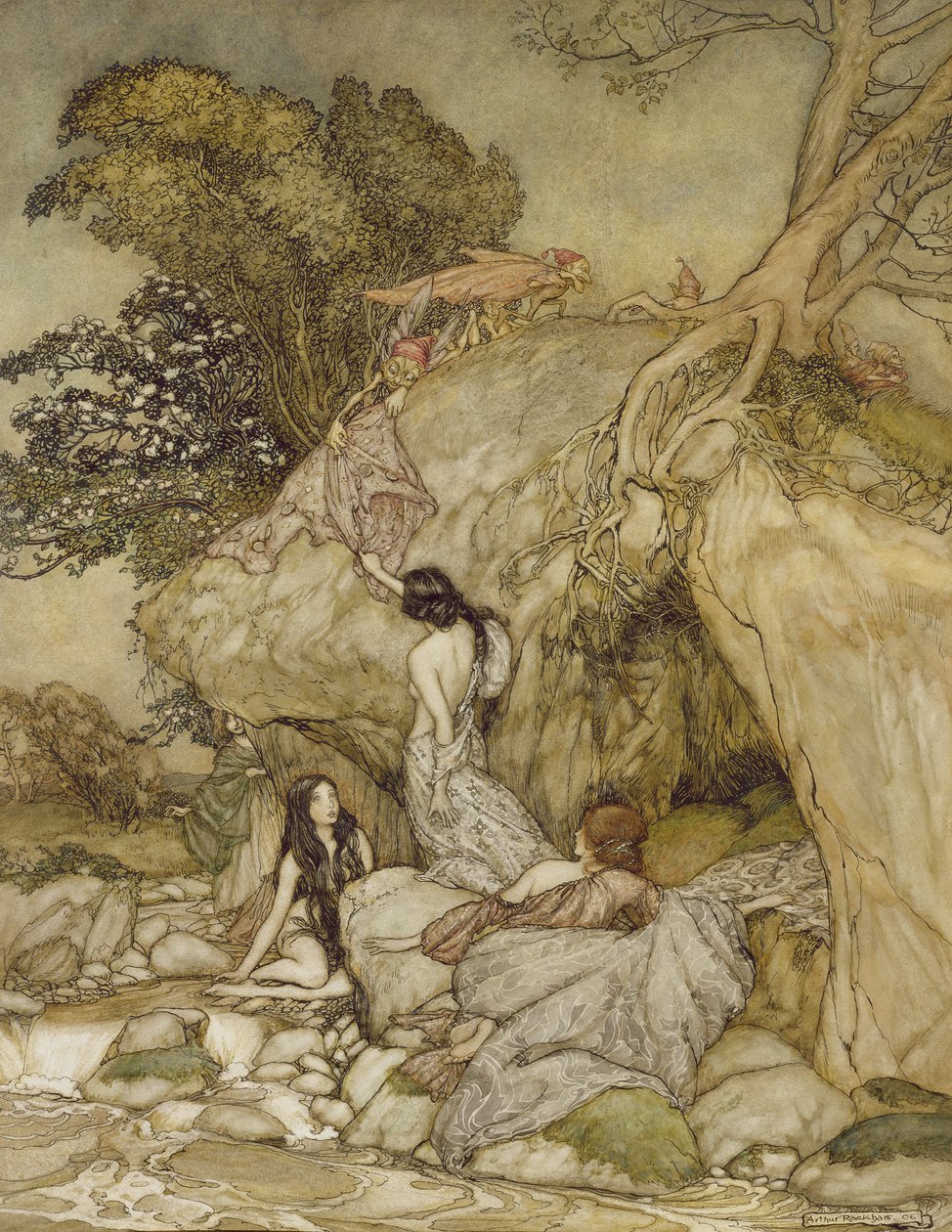 Huonekalut ja erilaiset esineet 1100- ja 1300-luvuilta tekijältä Arthur Rackham