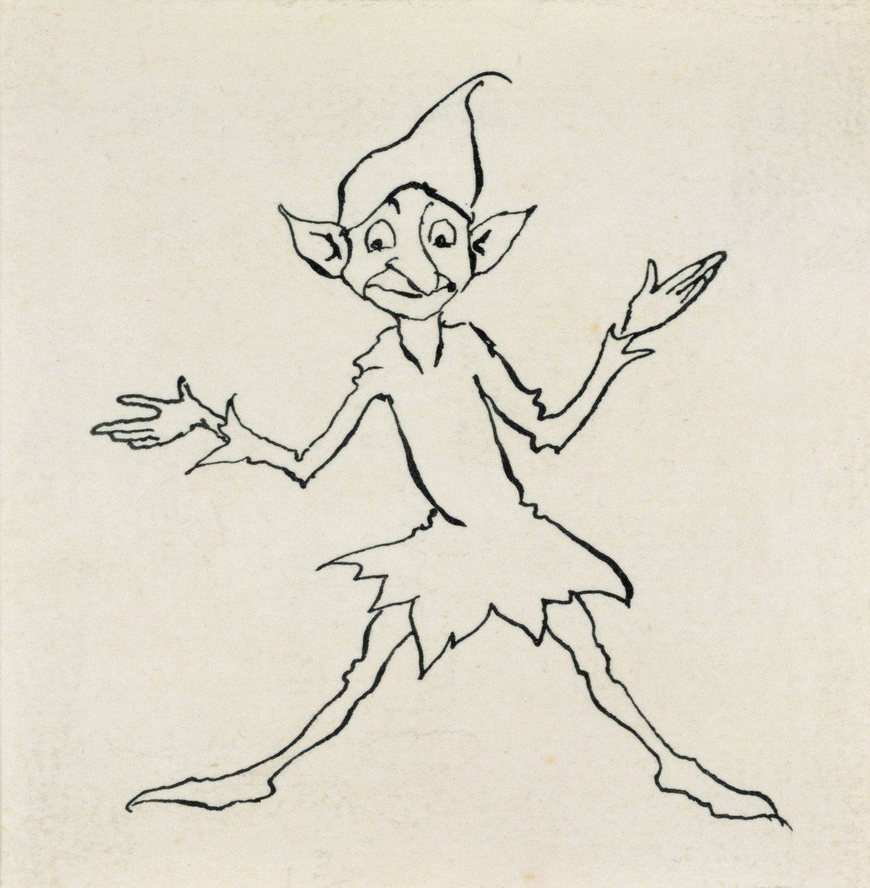 Hyvää iltaa! sanoi Lukoje, kuvitus Hans Christian Andersens Fairy Talesista, julkaistu 1932 (kynä ja muste) tekijältä Arthur Rackham