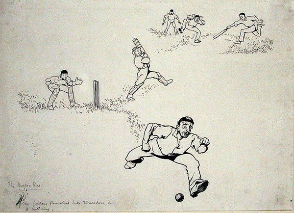 "Hän leikkasi, hän piirsi, hän koukkui", kuvitus "More Tales of the Stumps" -julkaisusta, Horace Bleackley, julkaistu 1902 (kynä ja muste paperille) tekijältä Arthur Rackham