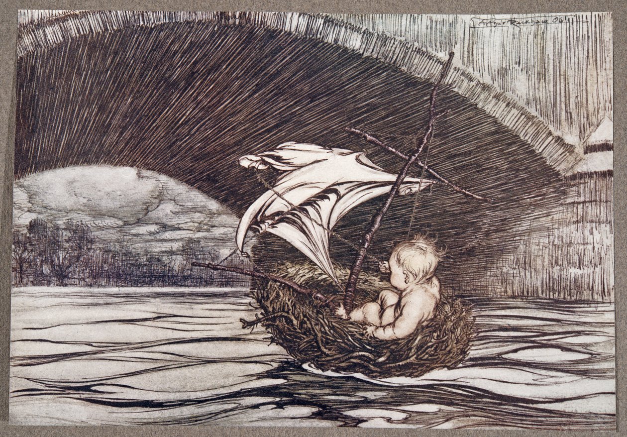 Hän kulki sillan alta ja tuli täyteen näköetäisyydelle herkullisista puutarhoista, J. M. Barrien (1860-1937) Peter Pan in Kensington Gardens, pub. 1906 tekijältä Arthur Rackham