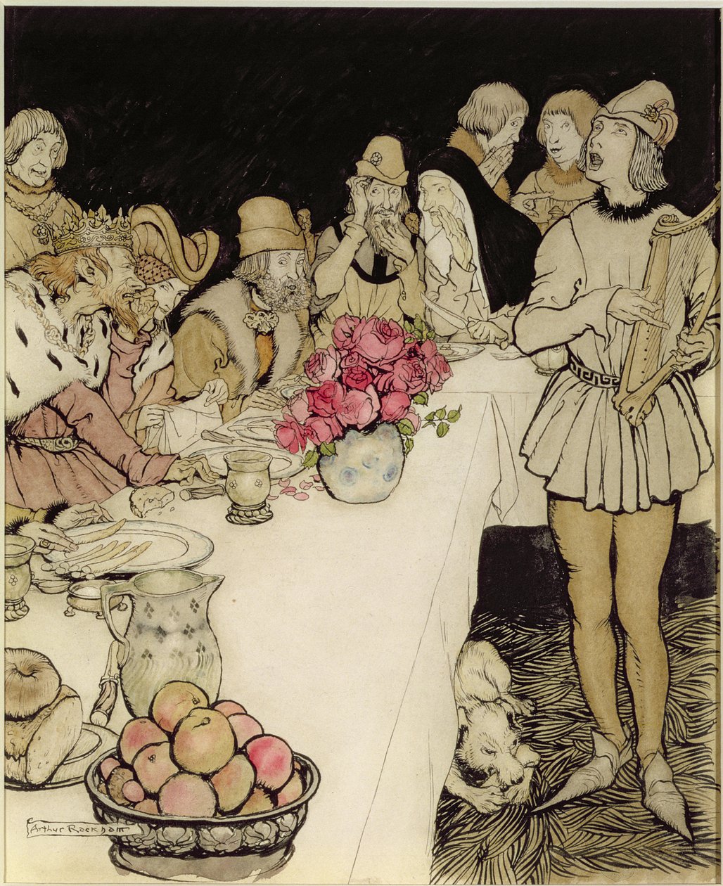 Huonekalut ja erilaiset esineet 1100- ja 1300-luvuilta tekijältä Arthur Rackham