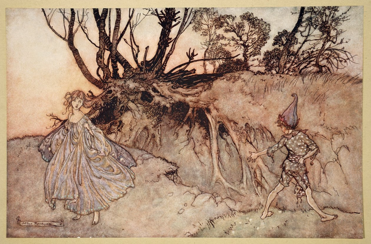 Miten nyt henki! kuihtua vaeltaa, kuvitus William Shakespearen "Kesäyön unelmasta", 1908 tekijältä Arthur Rackham