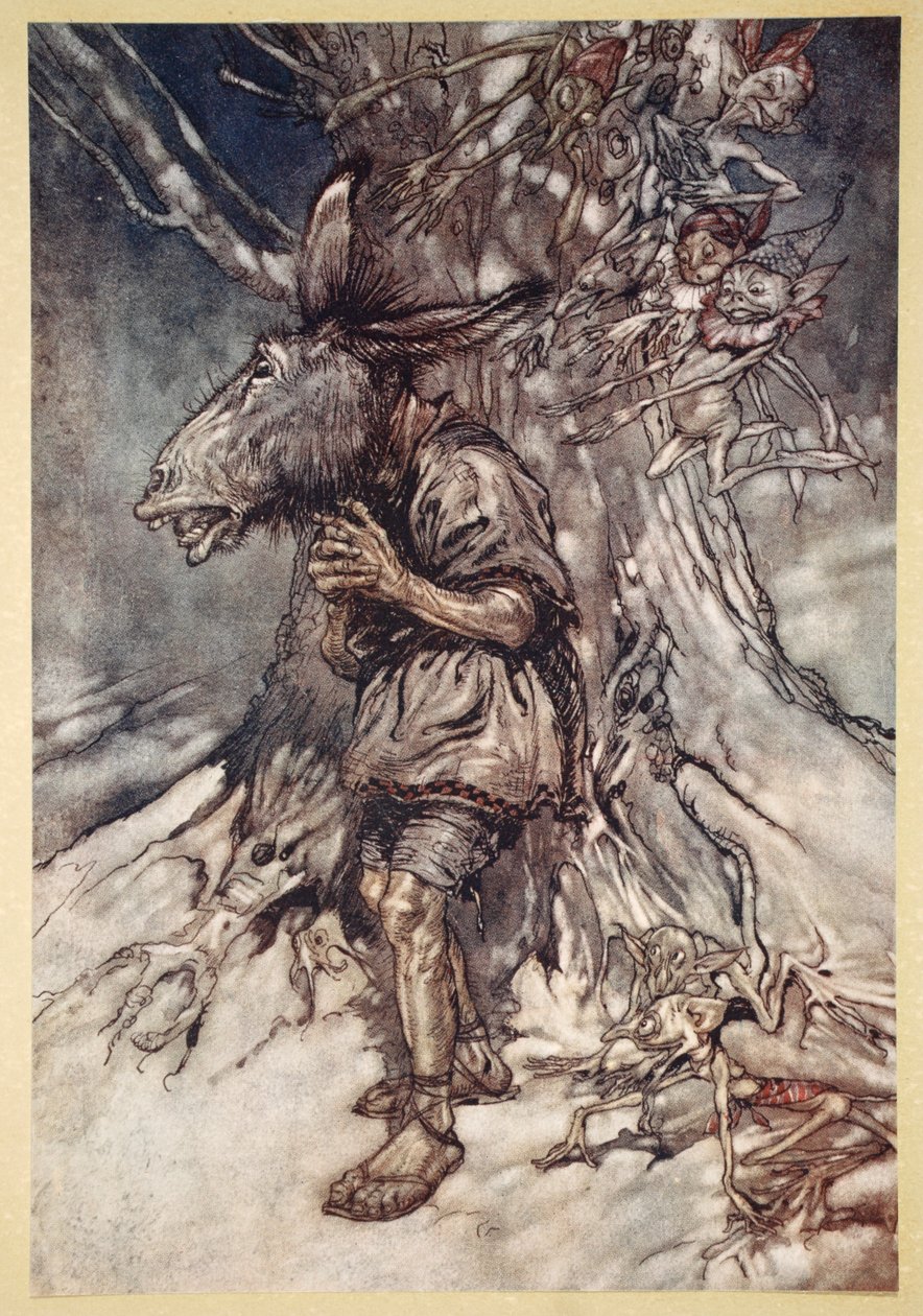 Laulan, että he kuulevat En pelkää, kuvituksen William Shakespearen teoksesta "Kesäyön unelma", 1908 tekijältä Arthur Rackham