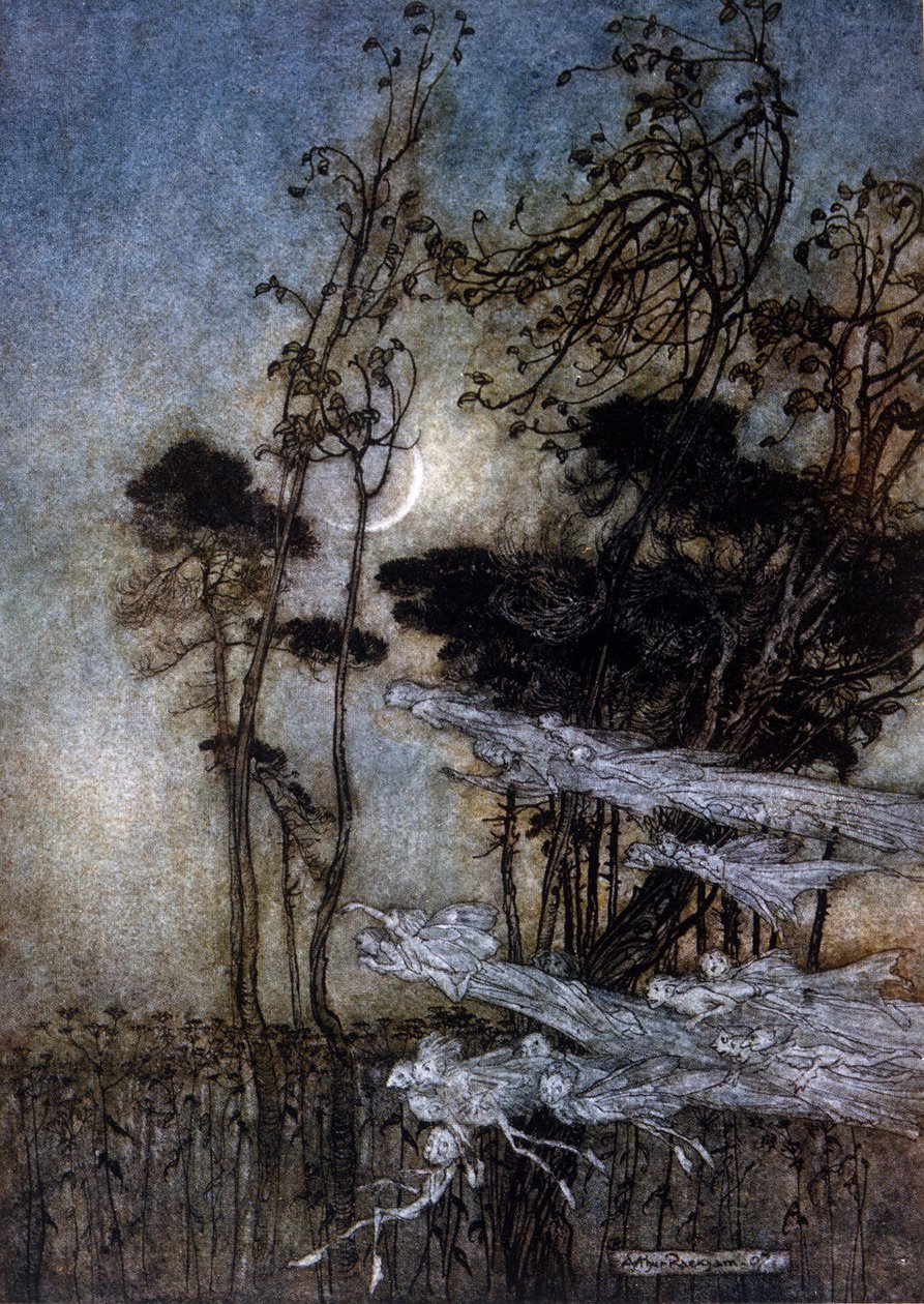 Arthur RACKHAMin (1867-1939) kuvitus William SHAKESPEAREN kesäyön unelmaan tekijältä Arthur Rackham