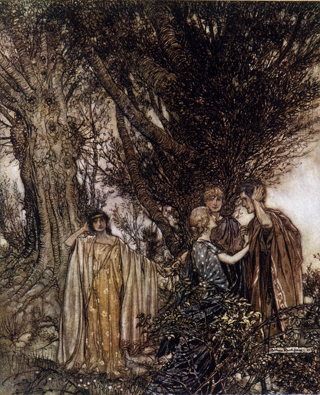 Arthur RACKHAMin (1867-1939) kuvitus William SHAKESPEAREN kesäyön unelmaan tekijältä Arthur Rackham