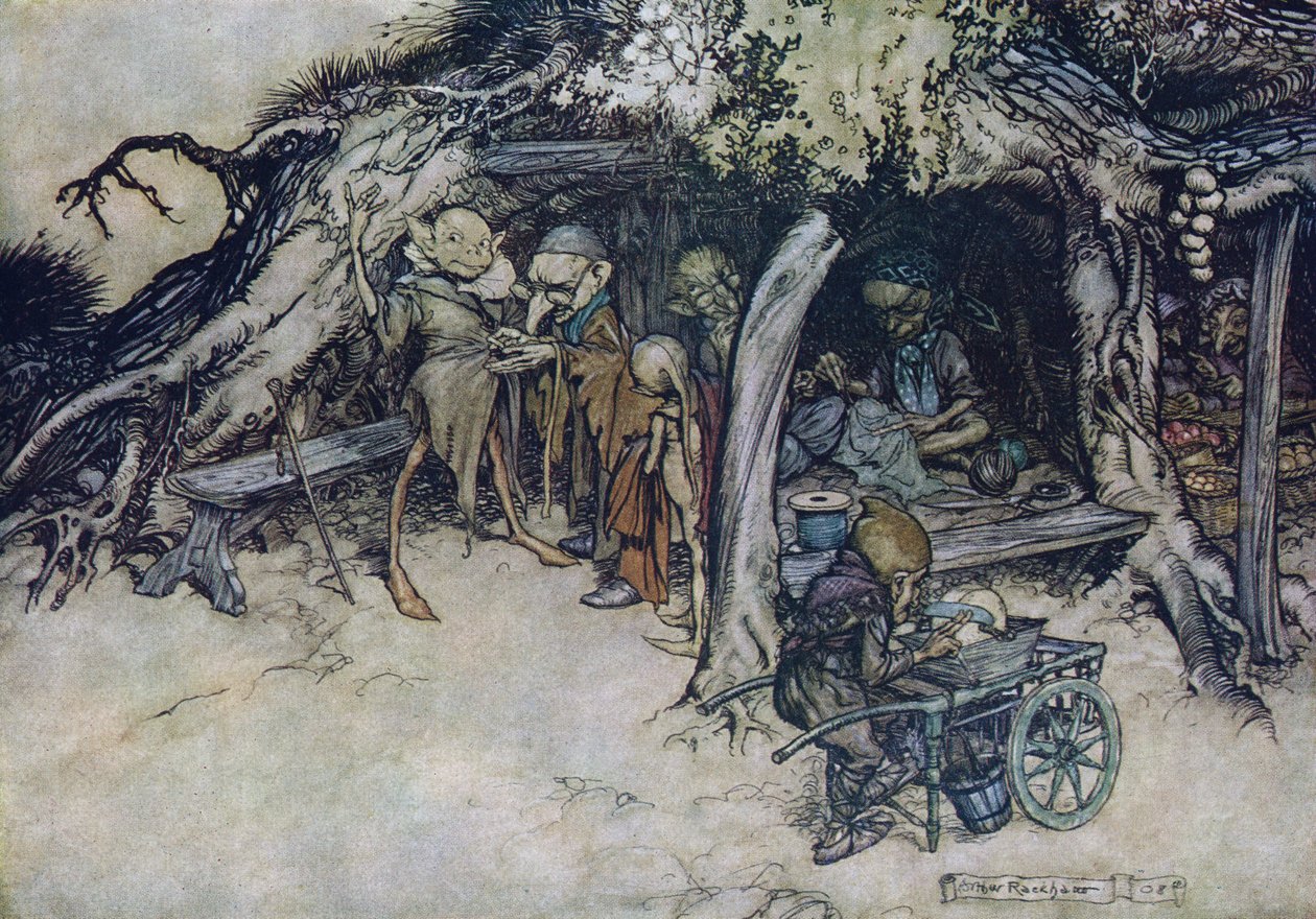 Arthur Rackhamin kuvitus elokuvalle "Kesäyön unelma" tekijältä Arthur Rackham