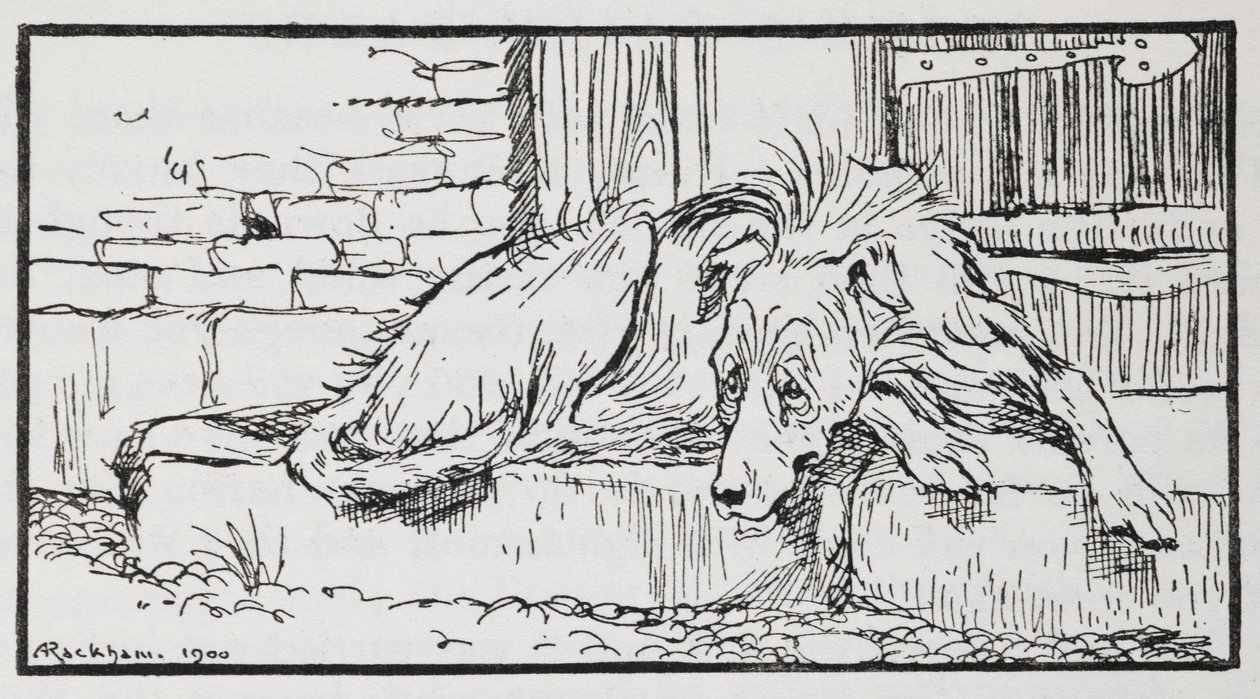 Kuvitus vanhasta sulttaanista koirasta. tekijältä Arthur Rackham